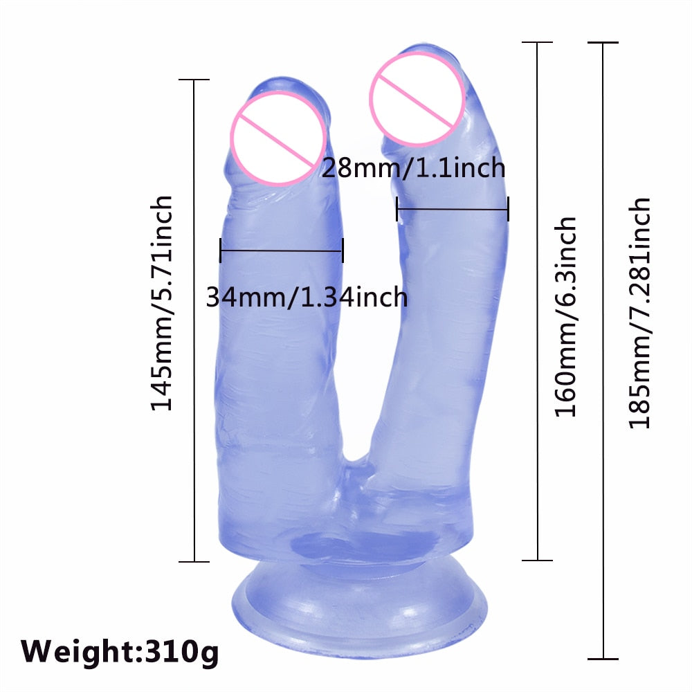 Realistic double penetration suction cup dildo