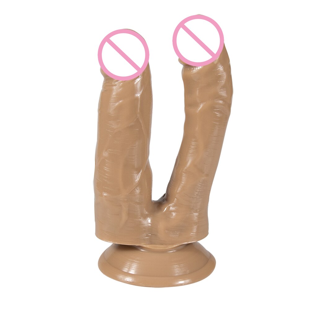 Realistic double penetration suction cup dildo