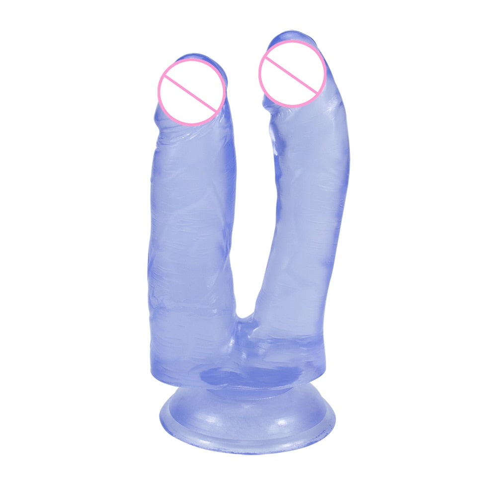 Realistic double penetration suction cup dildo