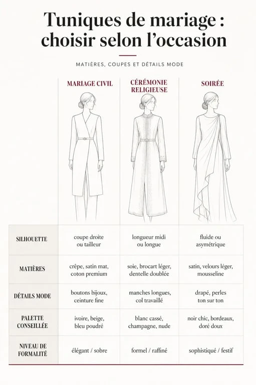 Infographie guide des styles de tunique habillée grande taille pour mariage