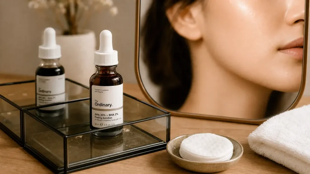 Peeling The Ordinary avant/après : éclat visible, pores lissés, usage à 10 minutes
