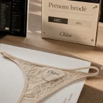Personnaliser string : prénom brodé sur dentelle beige