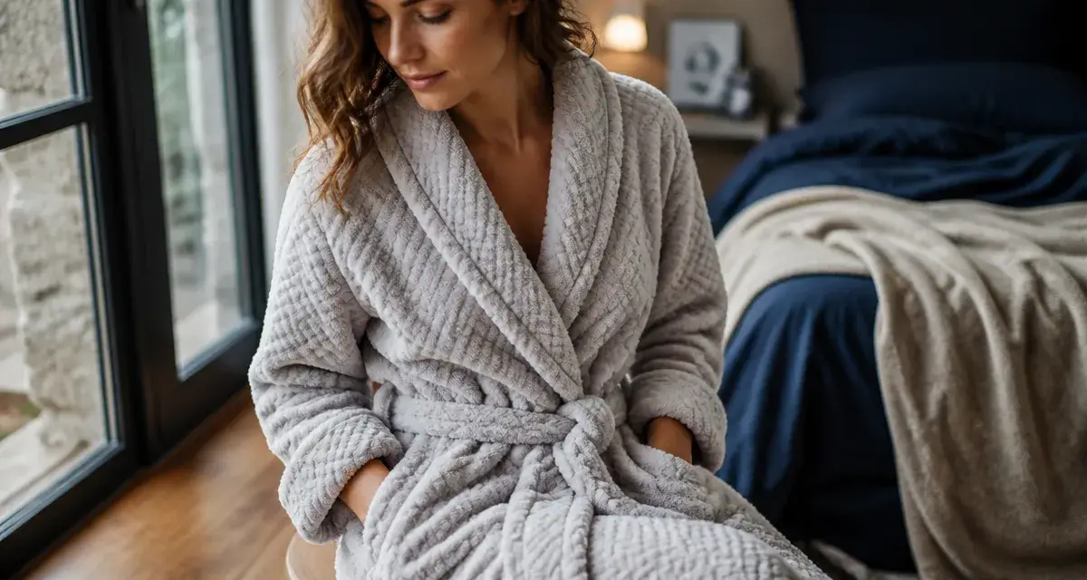 Robe de chambre longue femme polaire gris perle cosy, col châle et poches