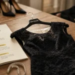Robe noire courte dentelle, coupe chic