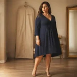Tunique habillée grande taille pour mariage, coupe fluide et dentelle sur épaule