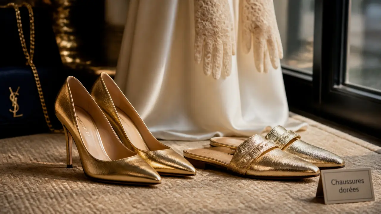 Chaussures dorees femme : escarpins et mules dorées mariage et été