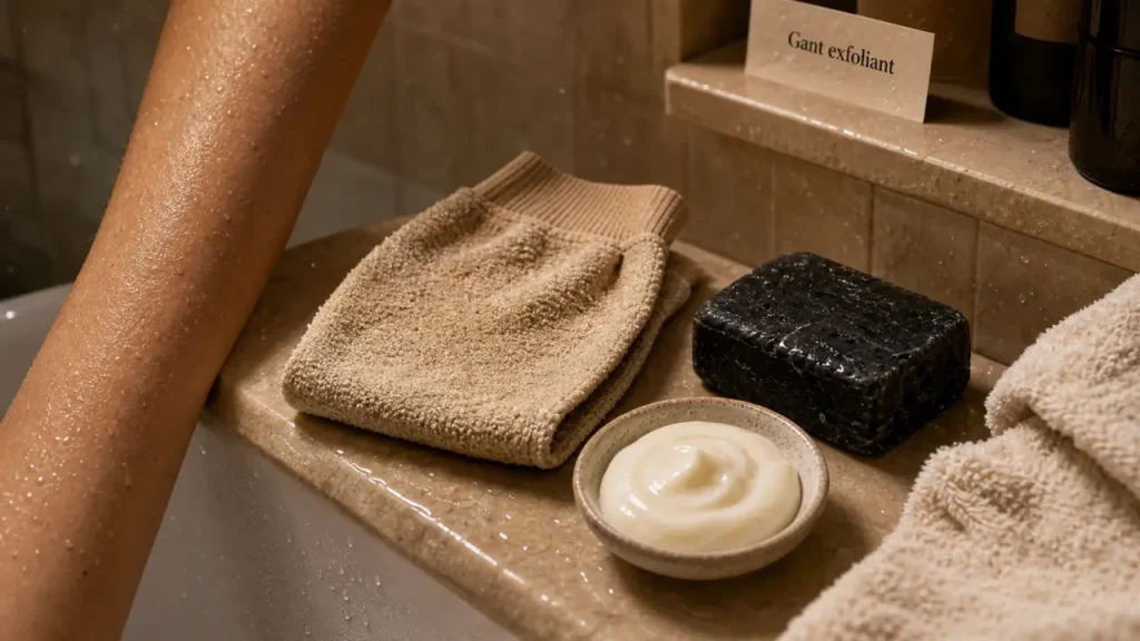 Gant exfoliant : la méthode précise pour lisser votre peau sans l&rsquo;agresser