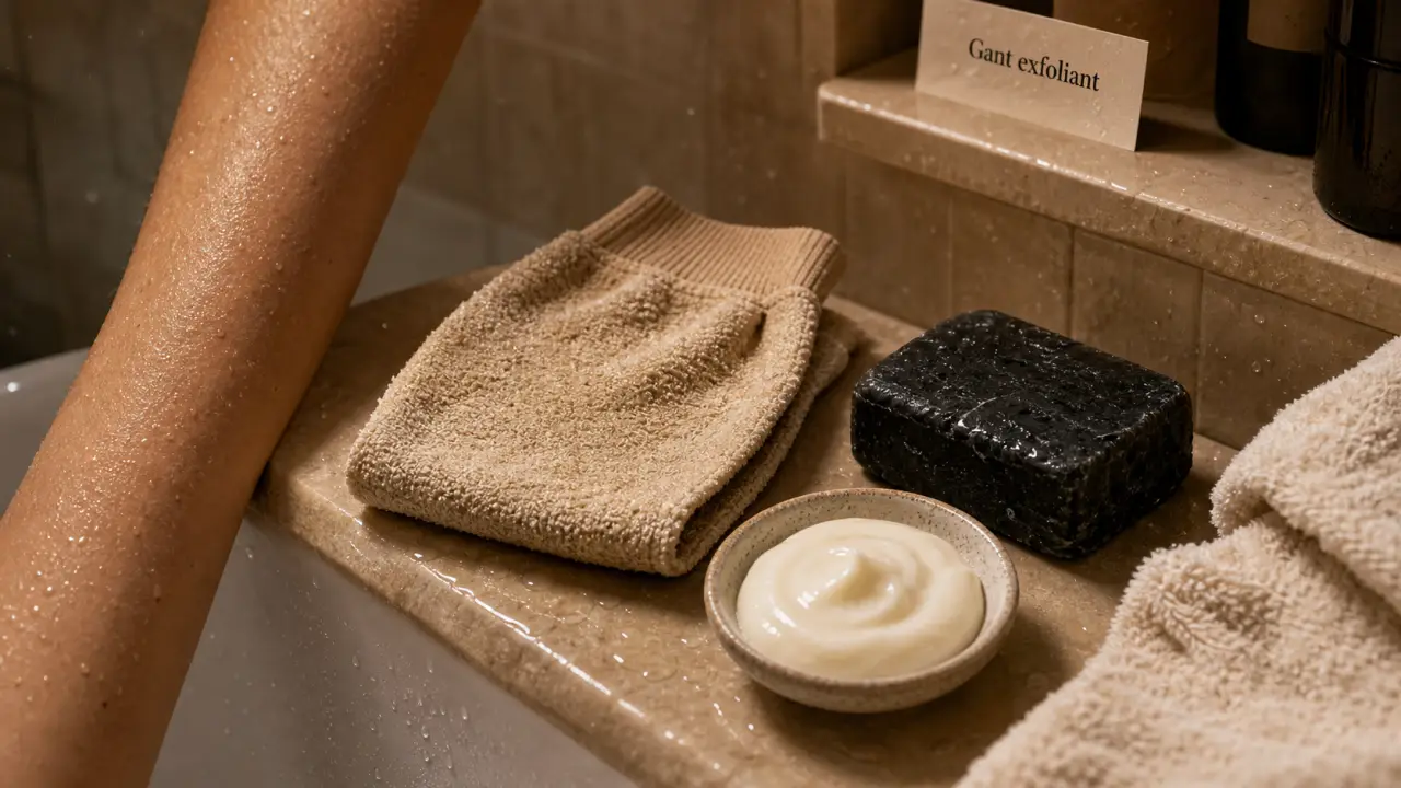 Comment utiliser un gant exfoliant : peau lissée, méthode douce