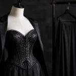 Corset noir dentelle et satin avec lacets, tenue de soirée