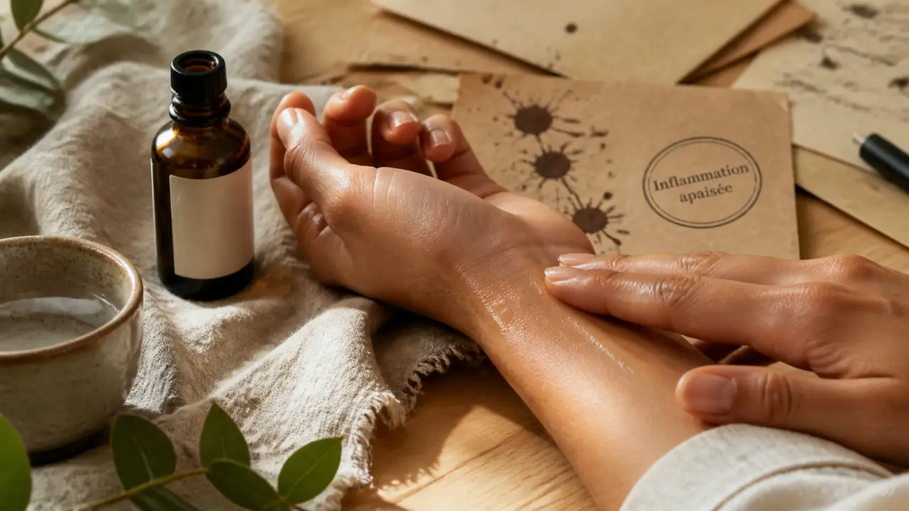 Huiles essentielles anti inflammatoire pour arthrose et tendinite, application sur le poignet