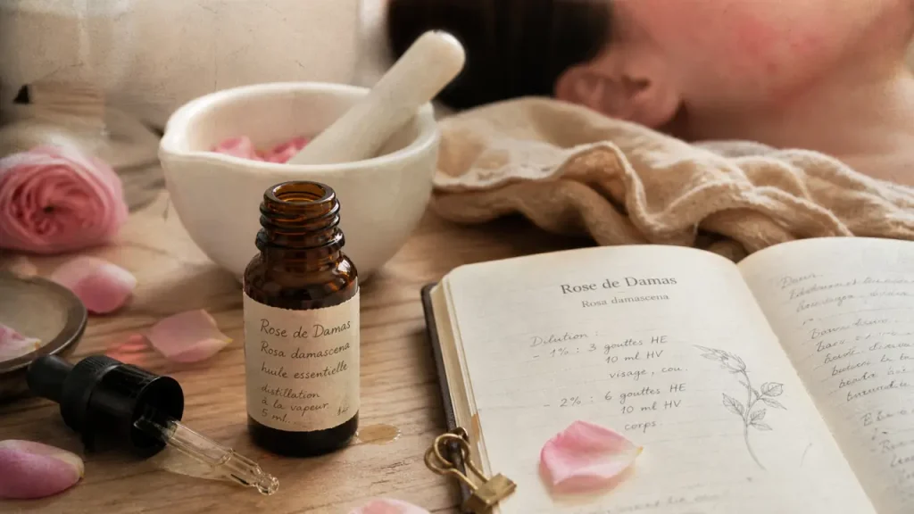 Huile essentielle de rose de Damas : bienfaits, dilution à 5 % et précautions d’usage