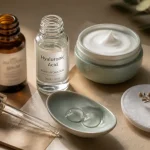 serum vitamine c et acide hyaluronique, gouttes sur table bois clair