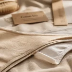 Tanga coton bio beige clair et blanc cassé, couture plate et élastique confort