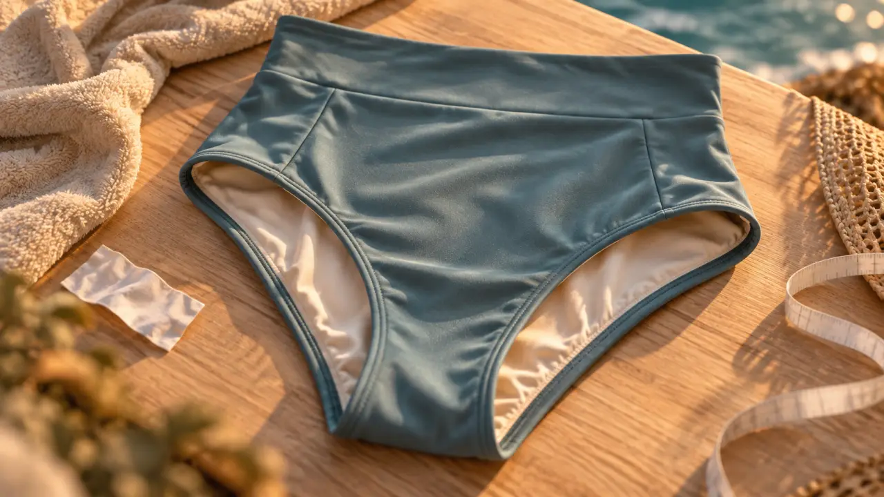 Bikini haute taille couvrant le ventre, jambes allongées