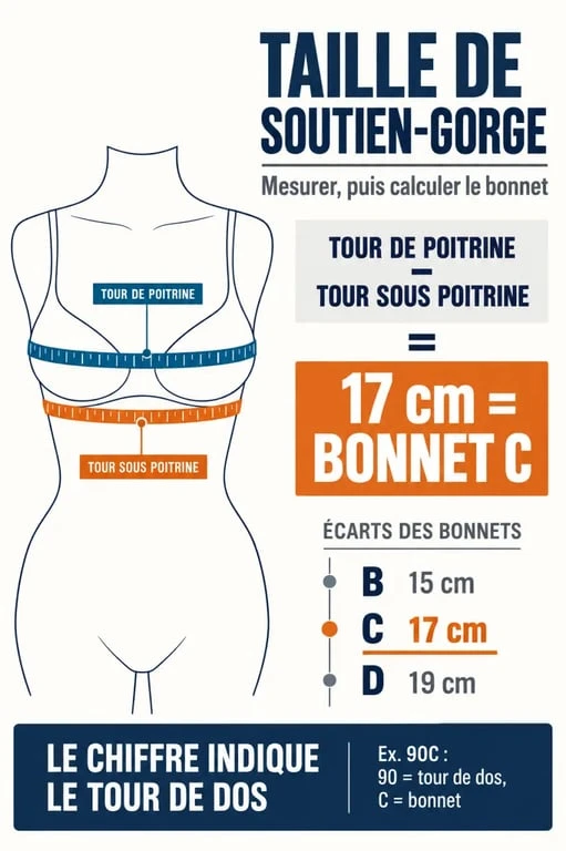 Infographie bonnet C avec la différence de 17 cm entre tour de poitrine et tour sous poitrine