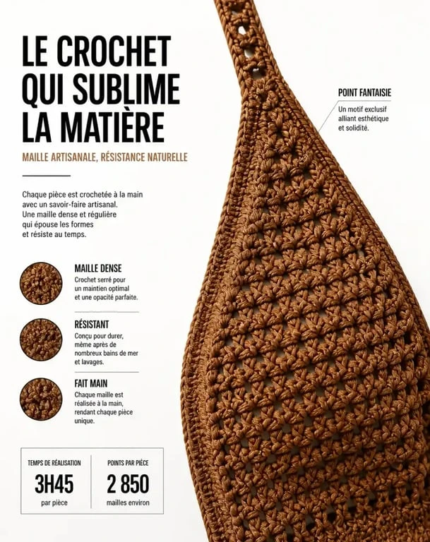 Détail de la maille d'un maillot de bain crochet artisanal de haute qualité