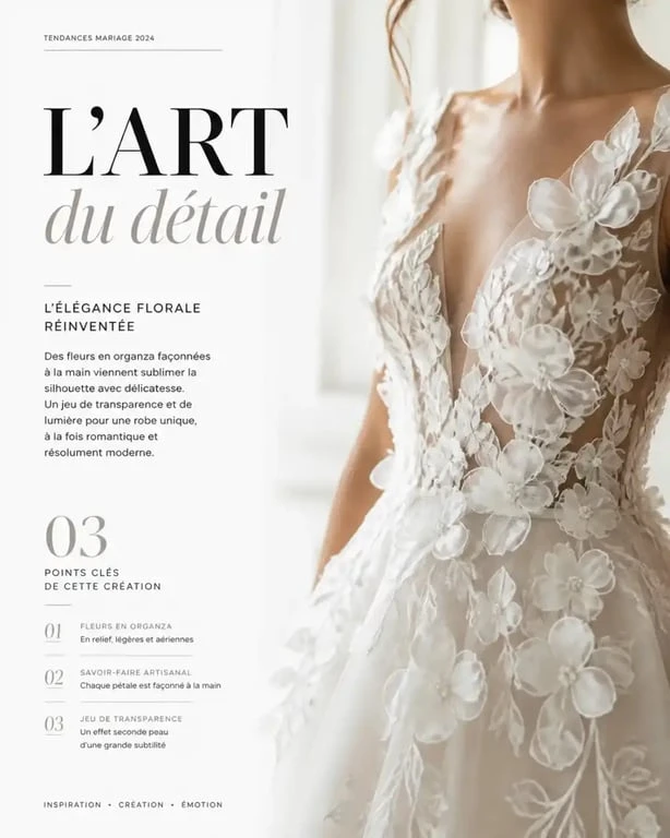 Robe de mariée fleur avec détails en broderie 3D