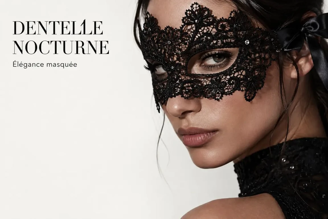 Masques dentelle noir porté avec robe de soirée élégante et détails de finition