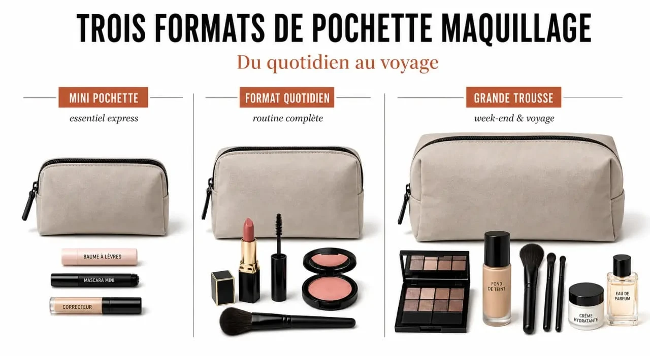 Comparaison visuelle des formats de pochette maquillage