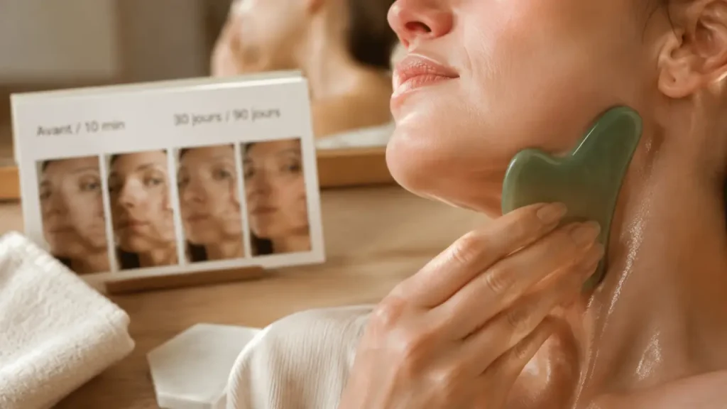 Gua sha visage avant après : poches, ovale, éclat, que faut-il vraiment attendre ?