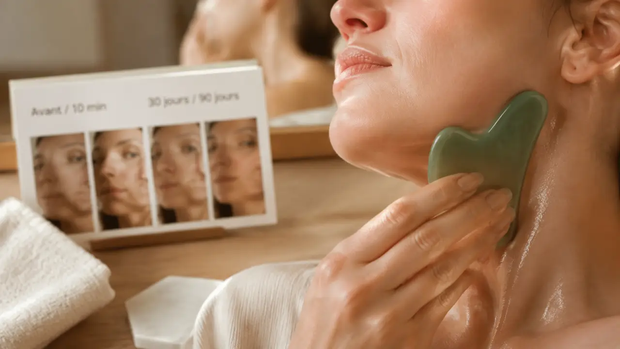 Gua sha visage avant après : moins de poches, ovale et éclat