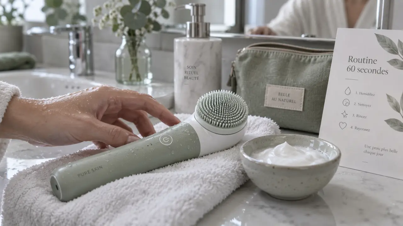 Brosse pour visage electrique sur peau humide, réglage doux