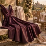 Robe de mariage invitée : robe midi prune pour cérémonie, avec escarpins et pochette