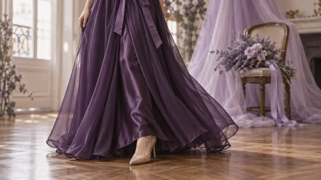 Robe de mariage violette : choisir la bonne nuance, la coupe et les détails